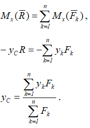 Формула для определения координат центра параллельных сил относительно оси x