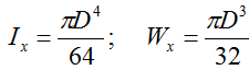 Осевые момент инерции и момент сопротивления круглого сечения балки