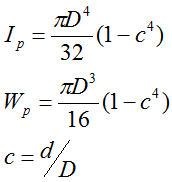 Формулы для вала кольцевого сечения
