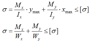 Условия прочности при косом изгибе