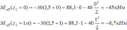 The values of the bending moment at the boundaries of the second section of the beam