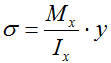 Формула расчета нормальных напряжений при изгибе