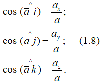 Направляющие косинусы проекции ускорения точки на оси координат