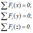 Суммы проекций сил на три оси координат