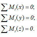 Суммы моментов сил относительно трех осей координат