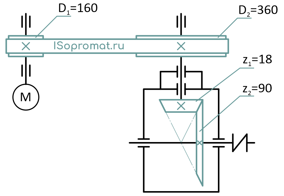 Схема двухступенчатого механизма привода