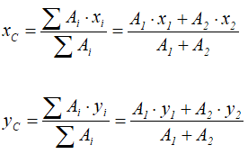 Формулы для расчета координат центра тяжести