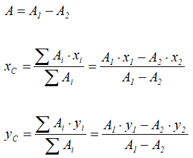 Формулы для определения центра тяжести сложных сечений методом вычитания