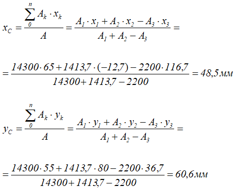 Расчет координат x и y центра тяжести C сложного сечения