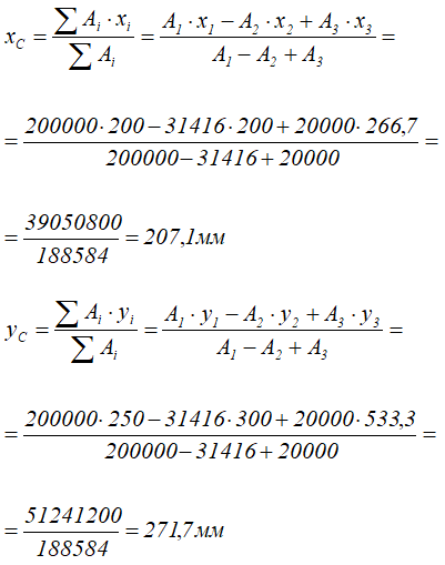 Расчет координат центра тяжести сечения сложной формы