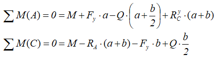 Уравнения моментов относительно опор балочной системы